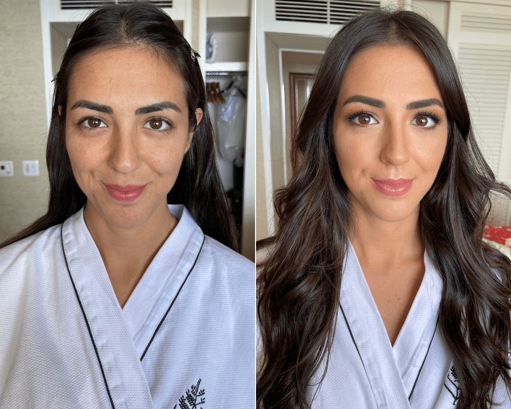 before and after brown long hair