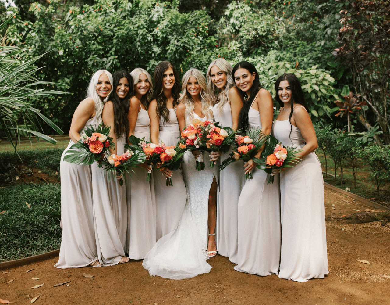 bridal party smiling together