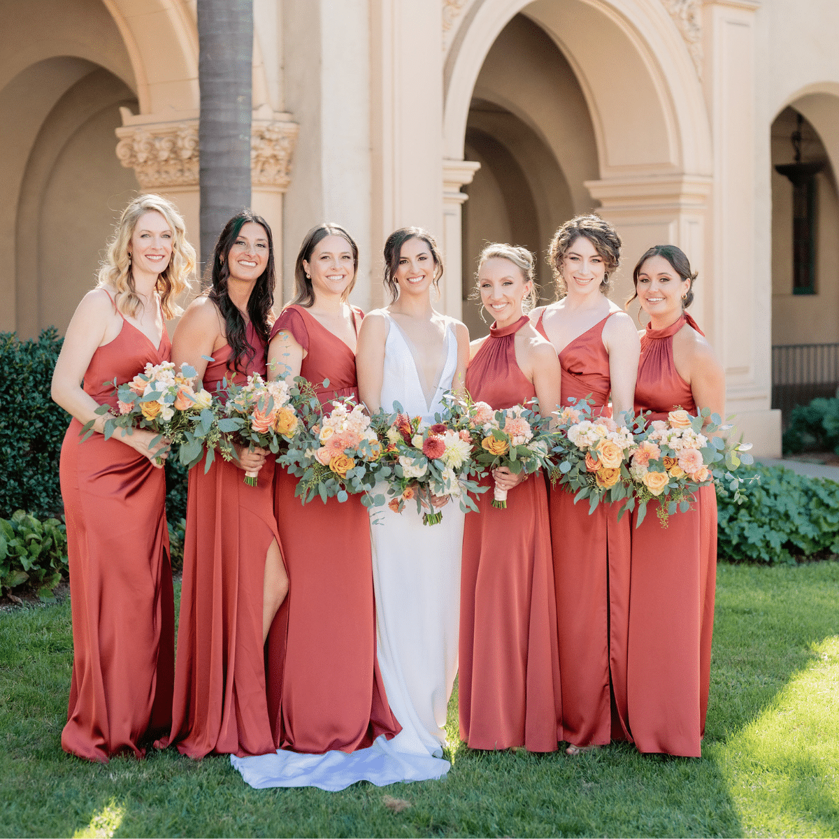 bridal party smiling