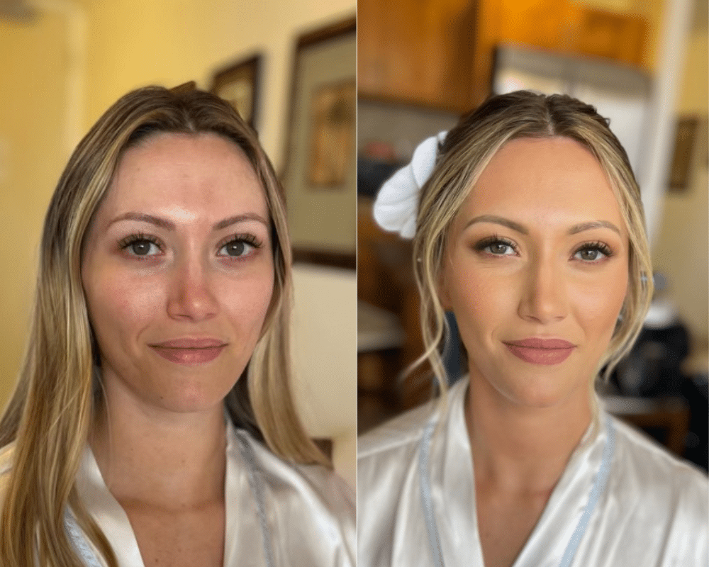 bride with makeup done