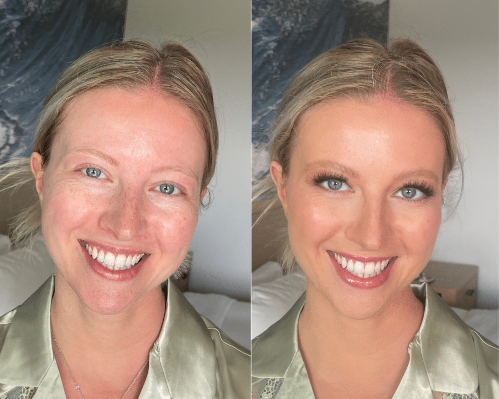 bride with before and after makeup