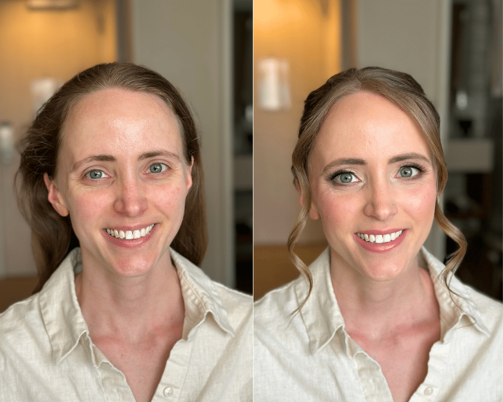 brunette bride wedding makeup before and after
