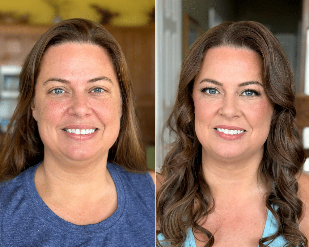 brunette bridesmaid before and after makeup