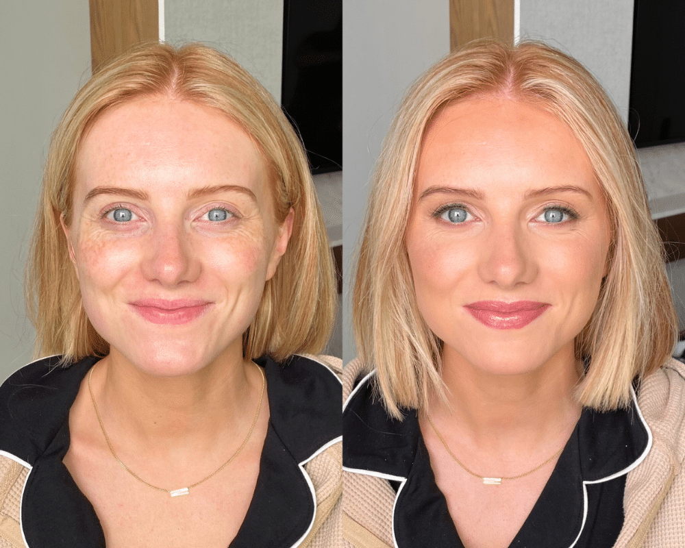 bridal makeup on blonde with blue eyes