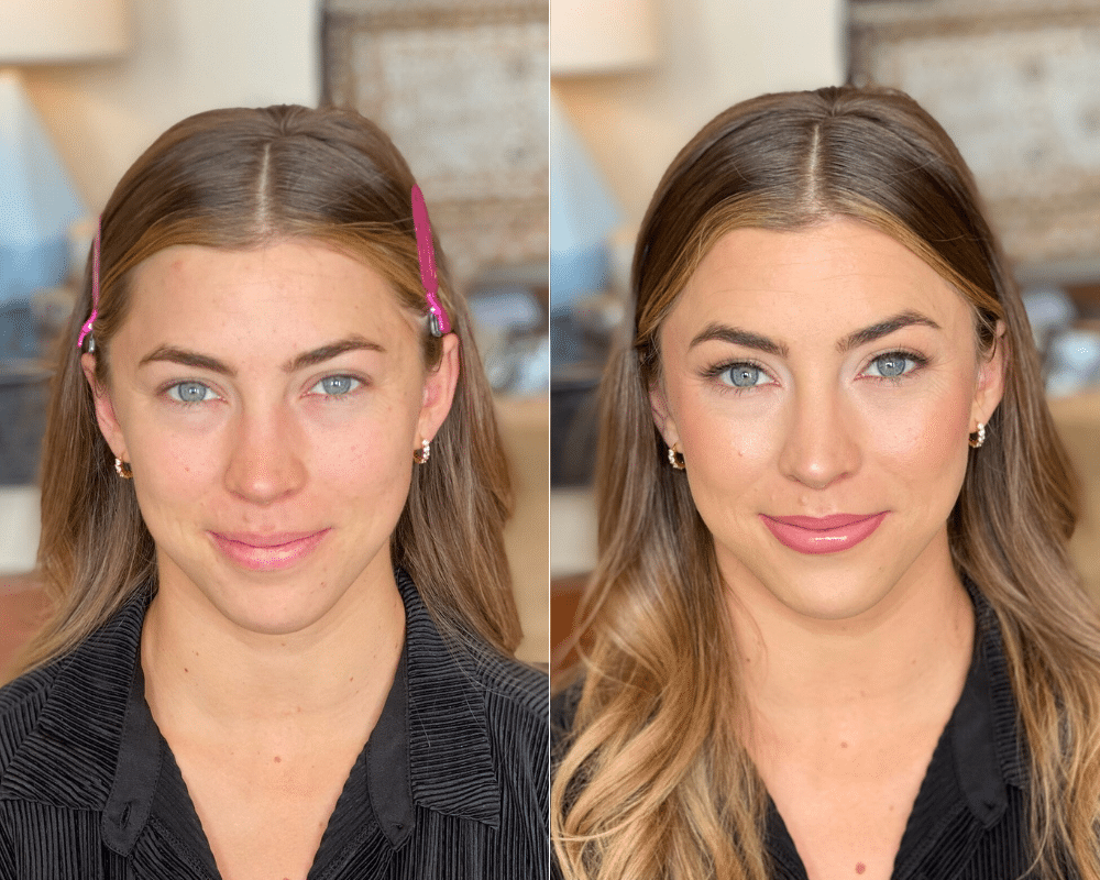 bridal makeup on dirty blonde with blue eyes